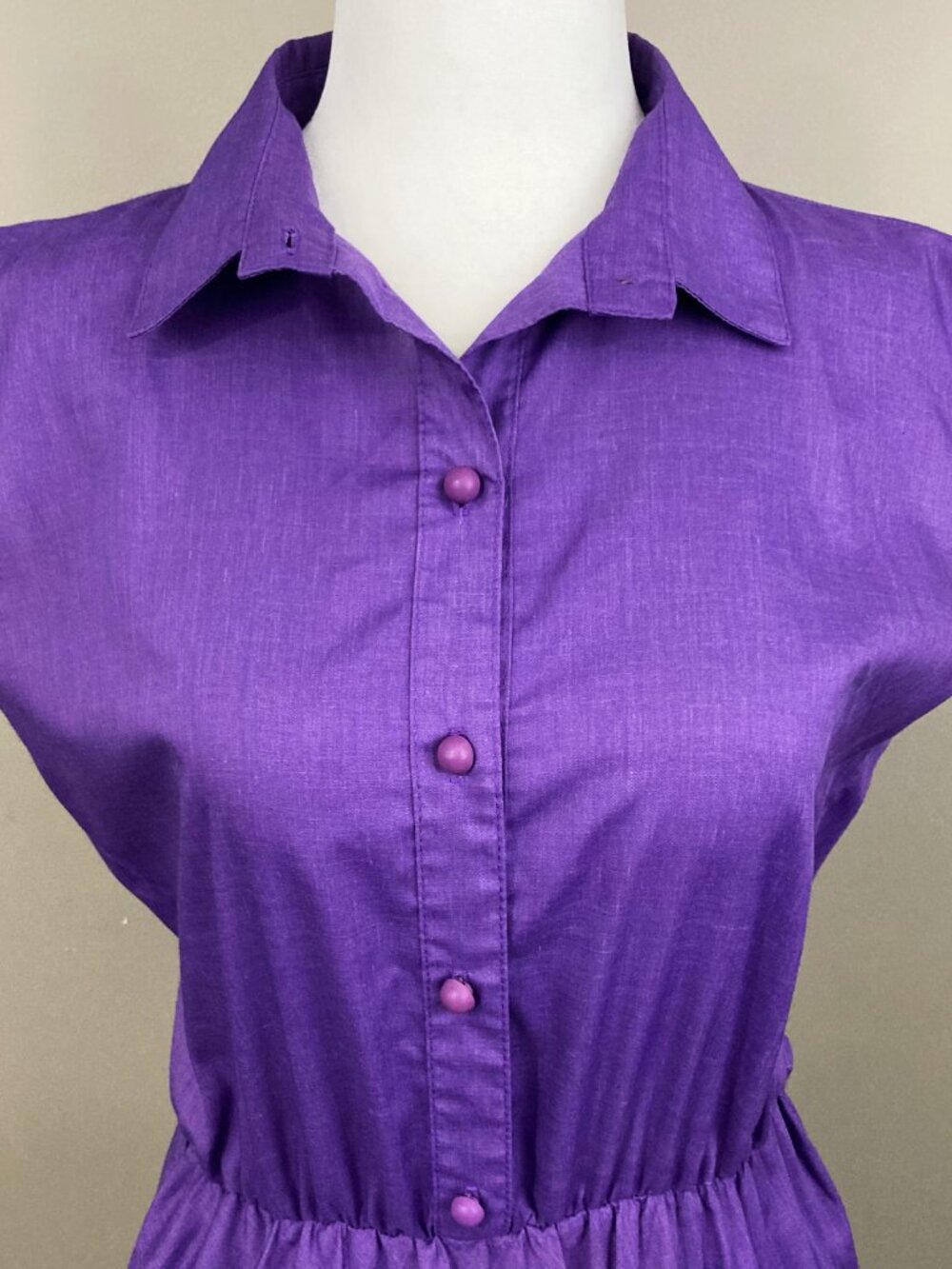 VINTAGE Sleeveless purple button-front fit-and-flare shirtwaist dress SMALL MED - Picture 4 of 15